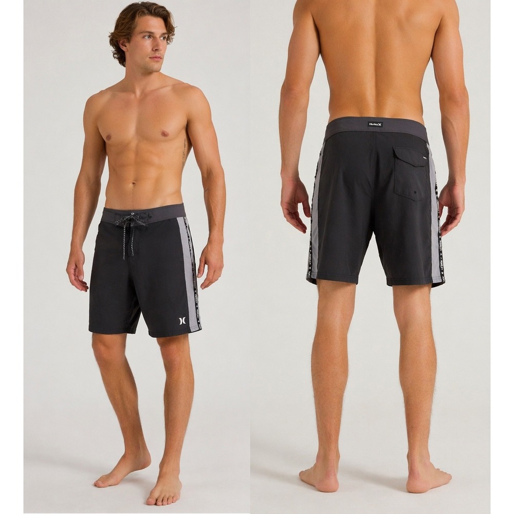 Hurley Phantom Boardshorts Mens 30 Black Gray Surf‎ Swim Trunks 20"
